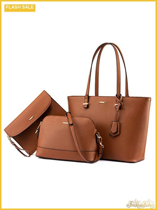 Handbags - 3-Piece Faux Leather Handbag Set Tote Satchel Hobo Shoulder Bags with Wallet